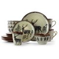 Fastfood Majestic Elk Luxurious Stoneware Dinnerware with Complete Set - 16 Piece FA1666619
